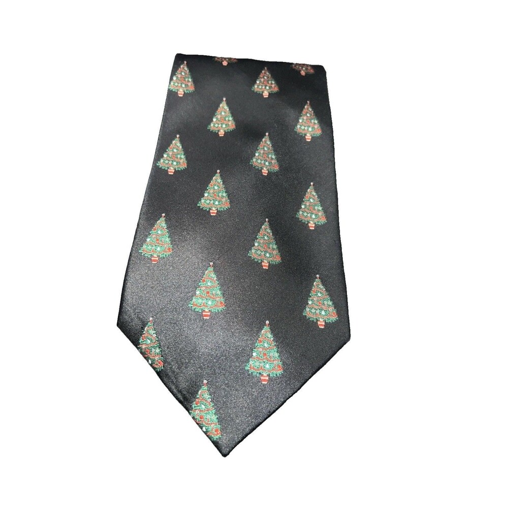 Holidays Tie By MMG. Christmas Trees. Black With Christmas Trees.